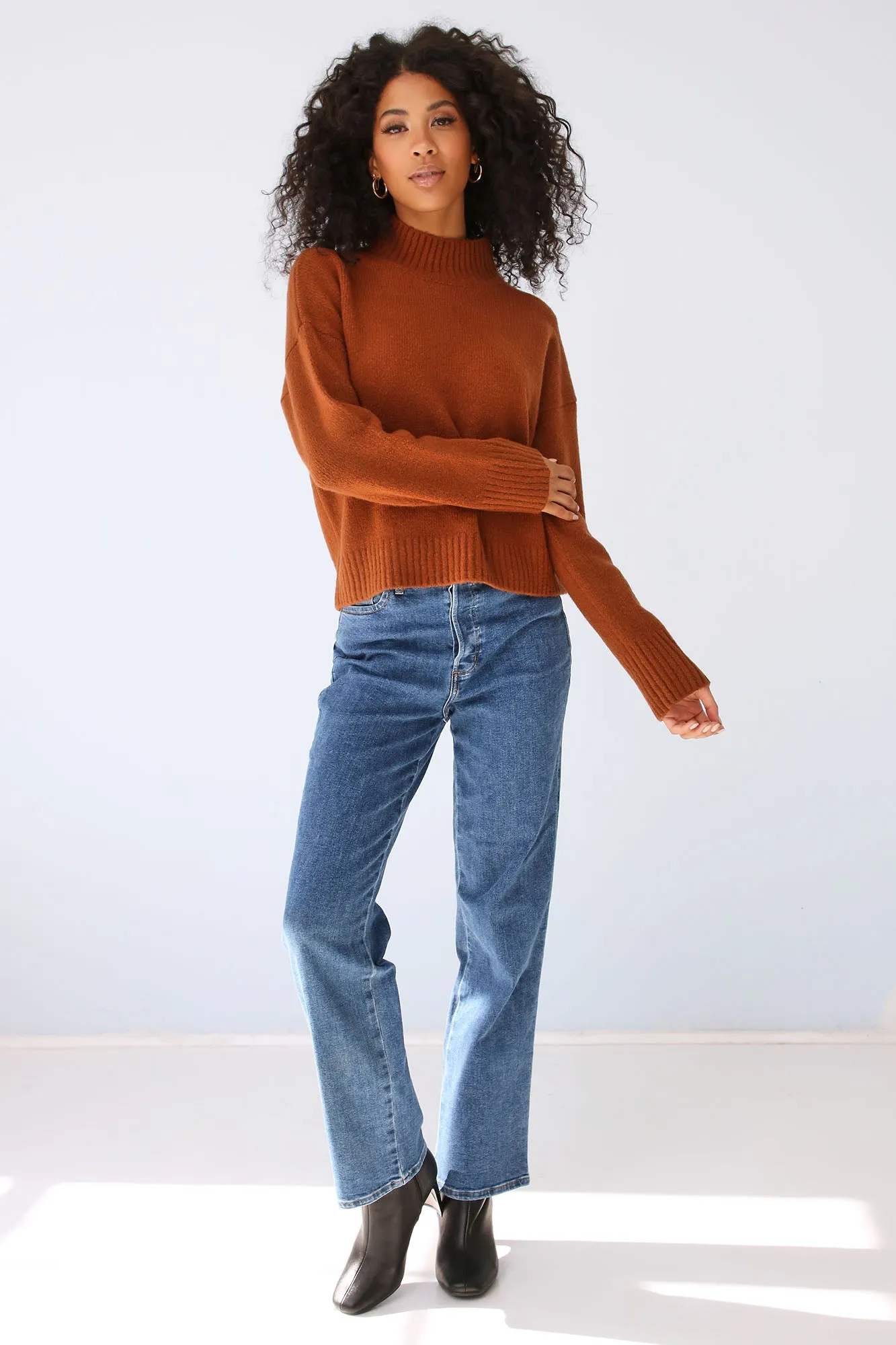 Bethany Mock Neck Sweater - Brown