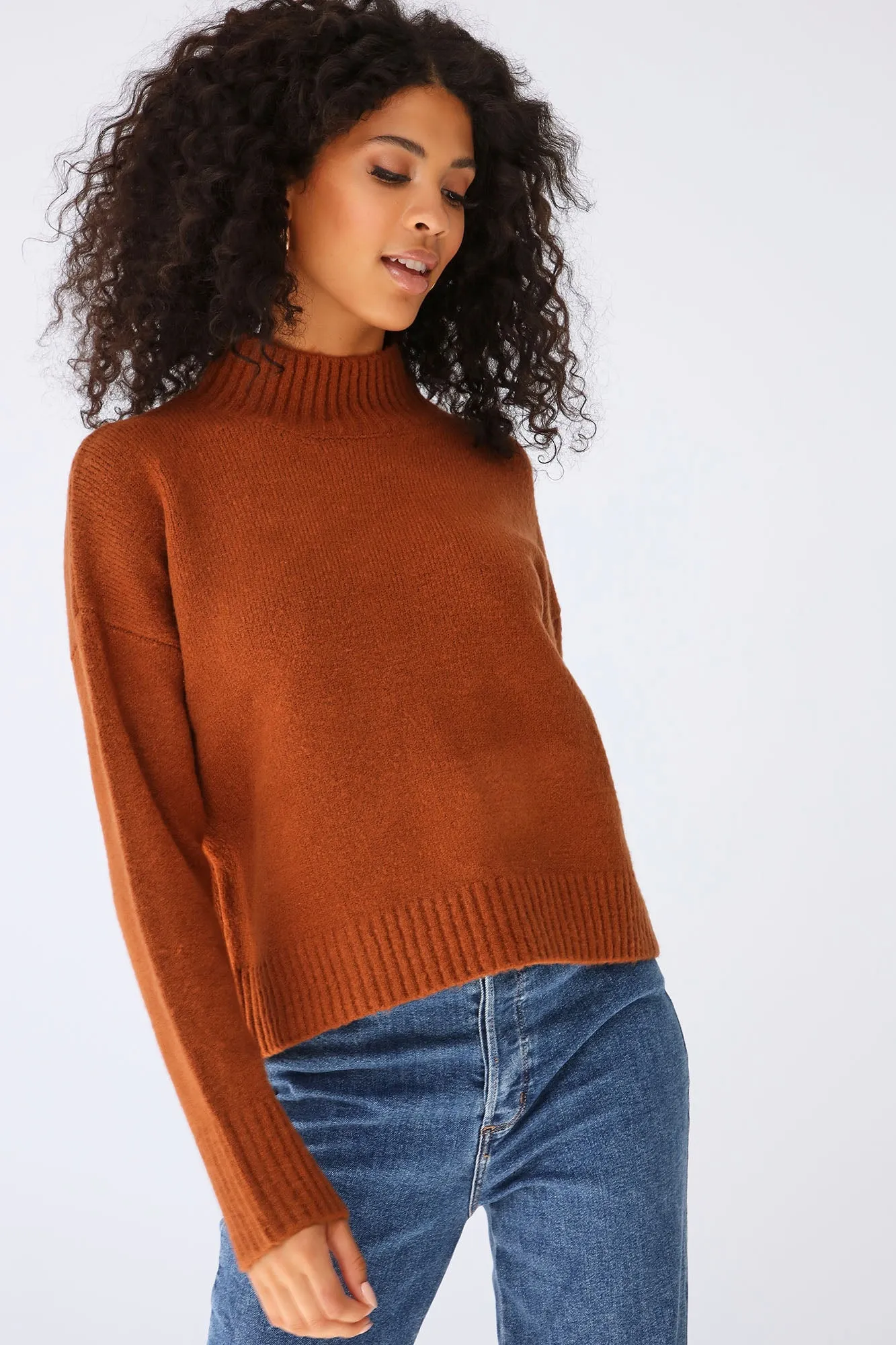 Bethany Mock Neck Sweater - Brown