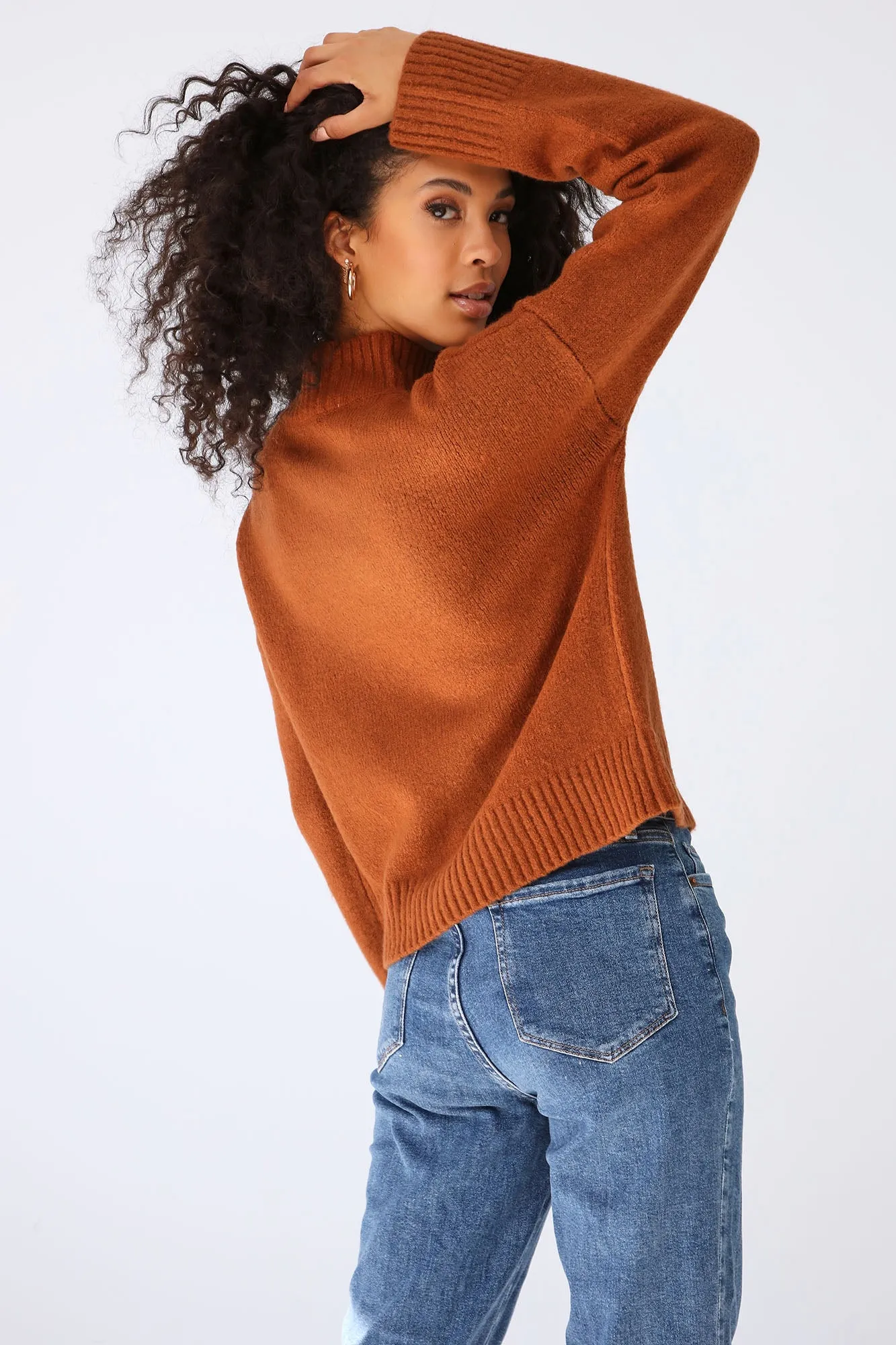 Bethany Mock Neck Sweater - Brown