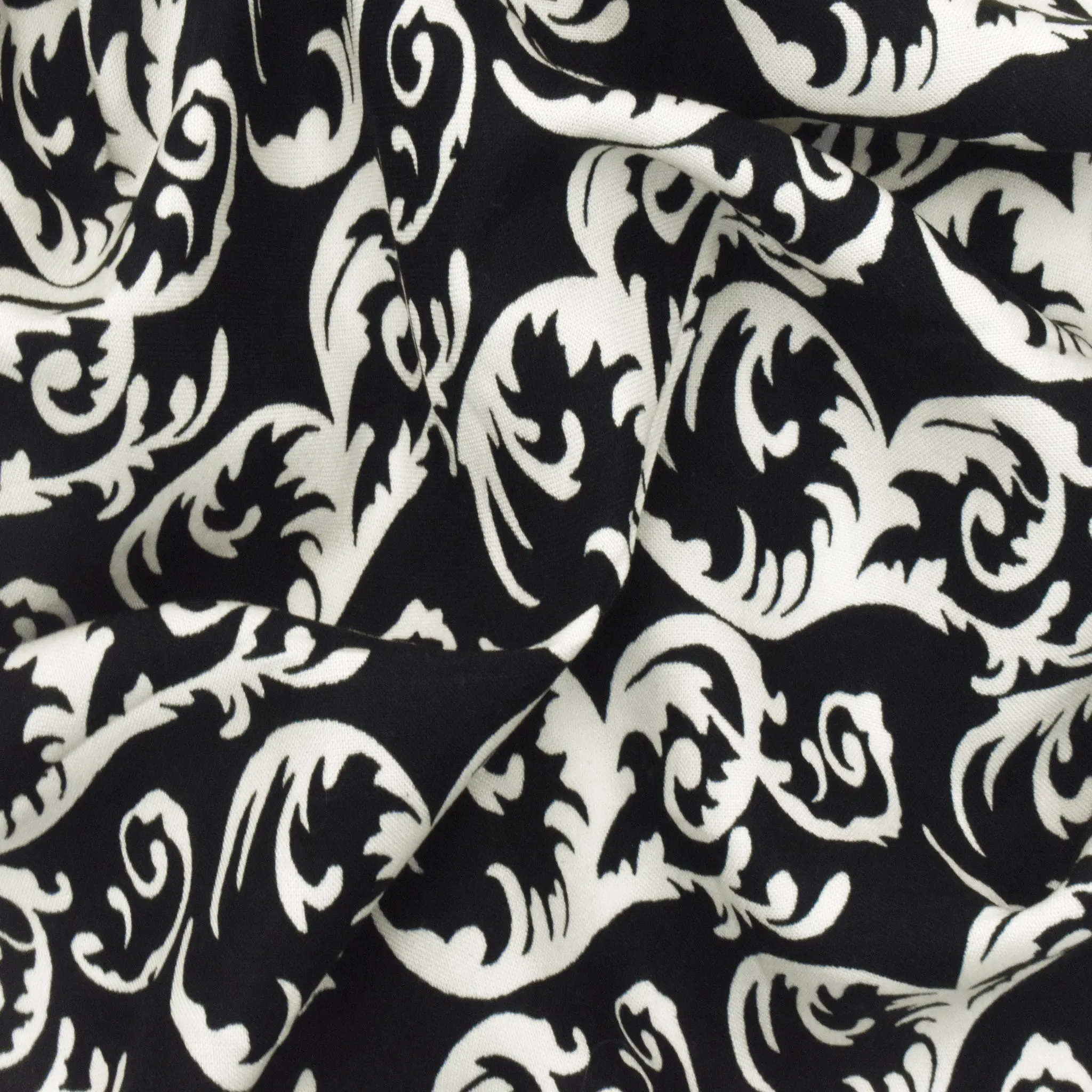 Black-Mist Ivory Cotton Scroll Abstract Printed Stretch Woven Fabric