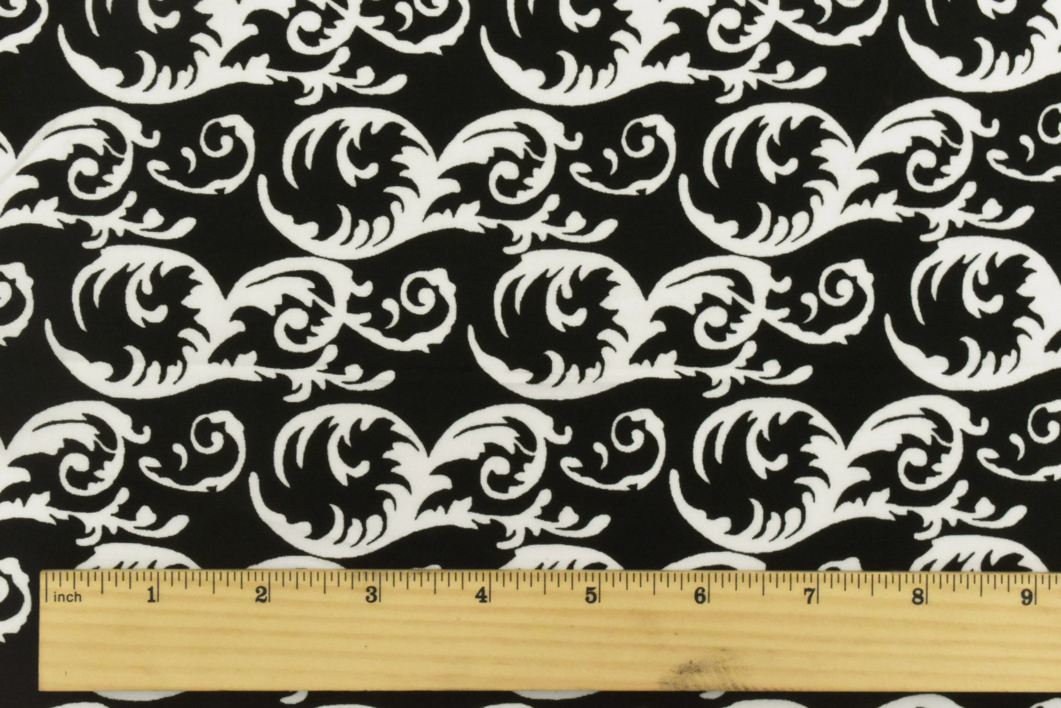 Black-Mist Ivory Cotton Scroll Abstract Printed Stretch Woven Fabric