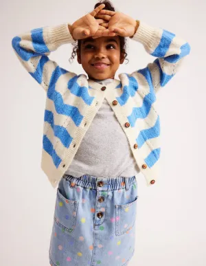 Blouson Wave Cardigan-Blue, Ivory Stripe