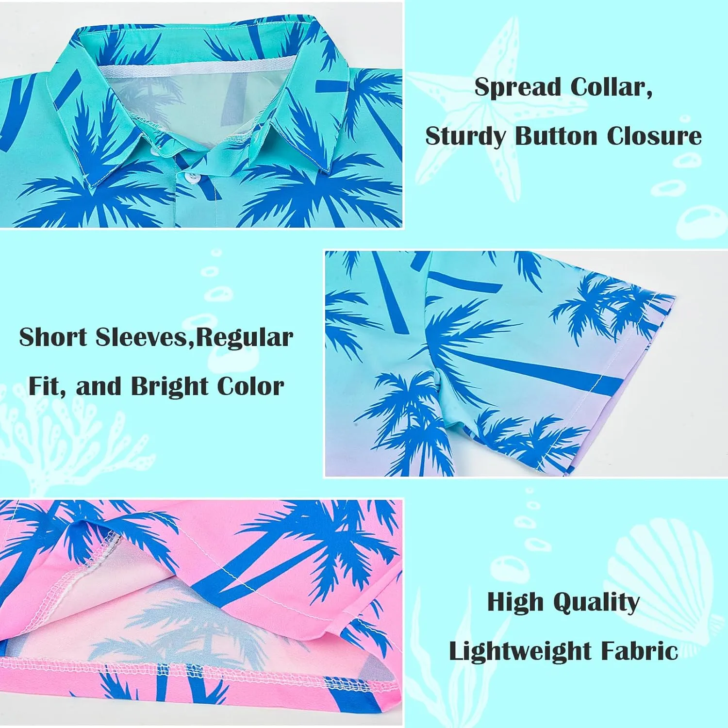 Boy's Button Down Hawaiian Shirts Short Sleeve Cool Cartoon Print Aloha Dress Tops T-Shirt for Kids 7-12T
