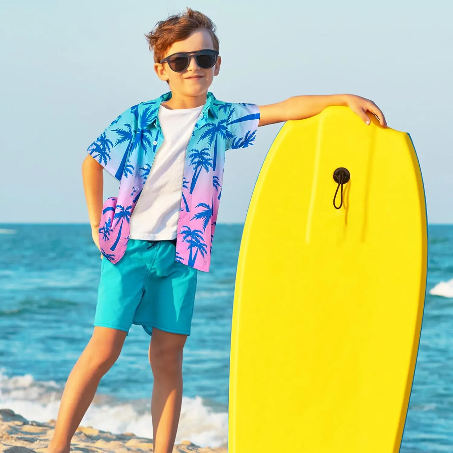 Boy's Button Down Hawaiian Shirts Short Sleeve Cool Cartoon Print Aloha Dress Tops T-Shirt for Kids 7-12T