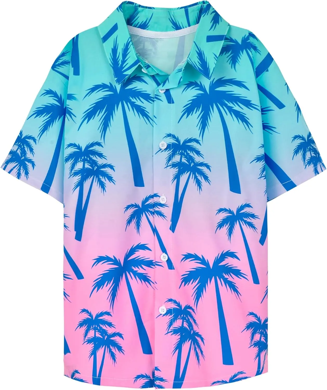 Boy's Button Down Hawaiian Shirts Short Sleeve Cool Cartoon Print Aloha Dress Tops T-Shirt for Kids 7-12T