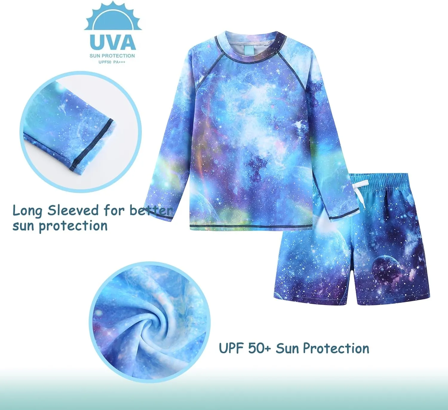 Boys Rash Guard Swimsuits Set for Boys 2 Piece Long Sleeve Swim Shirts Quick Dry Bathing Suits with Trunks