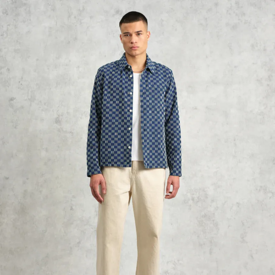 Breton Overshirt Grid Stitch (Indigo   Ecru)