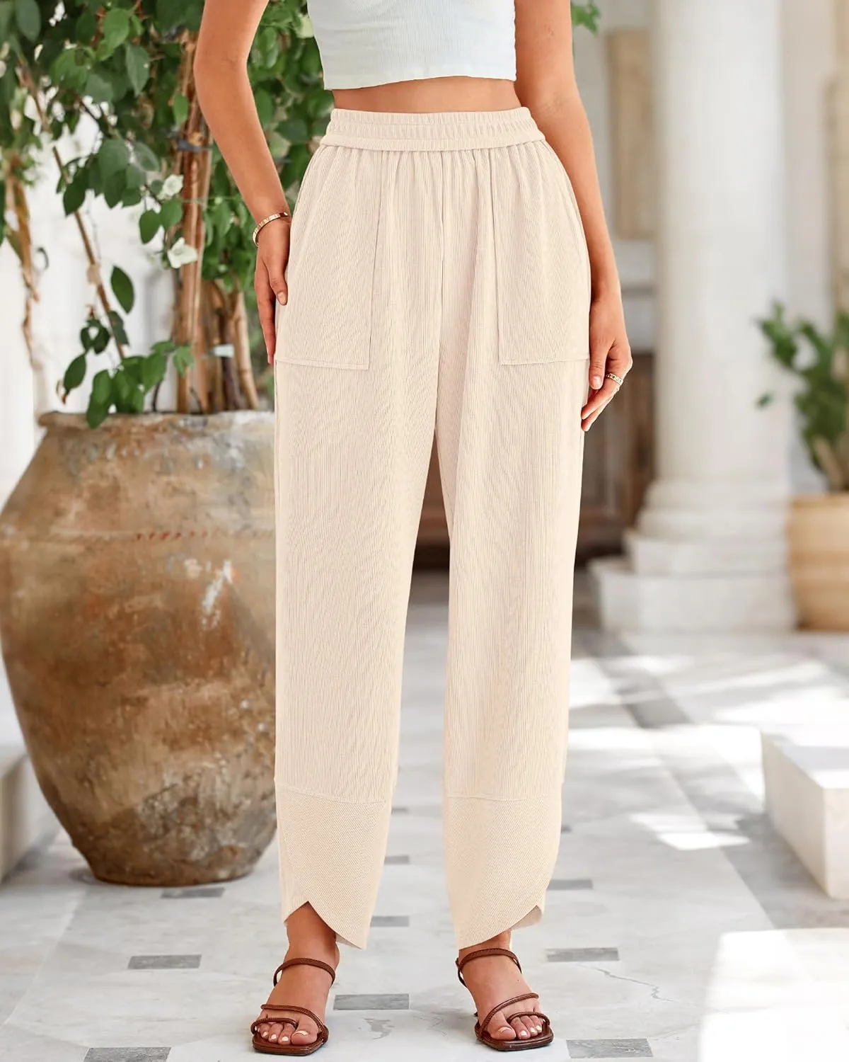 BTFBM Women's Wide Leg Palazzo Harem Pants Casual Loose Elastic Waist Sweatpants 2024 Fall Baggy Long Trousers Pockets