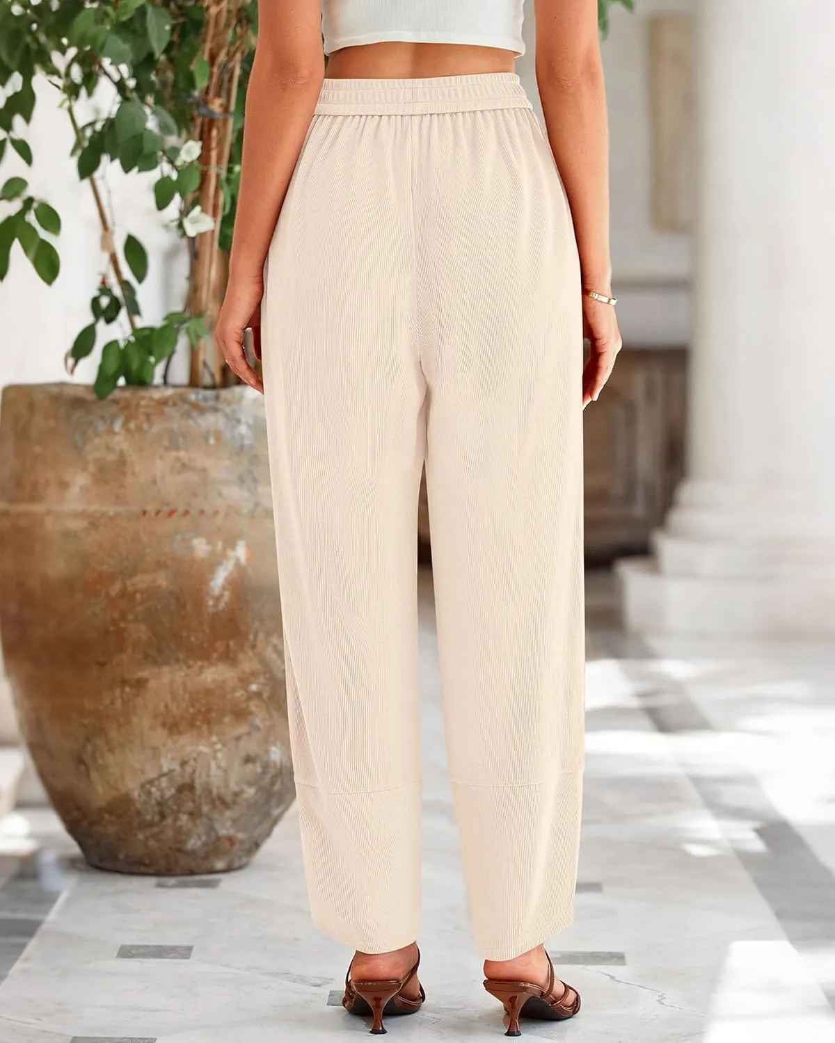 BTFBM Women's Wide Leg Palazzo Harem Pants Casual Loose Elastic Waist Sweatpants 2024 Fall Baggy Long Trousers Pockets