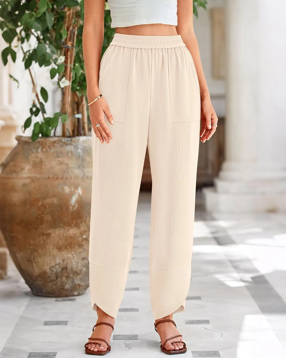 BTFBM Women's Wide Leg Palazzo Harem Pants Casual Loose Elastic Waist Sweatpants 2024 Fall Baggy Long Trousers Pockets