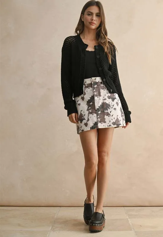 Button Down See Through Cardigen Sweater - Black