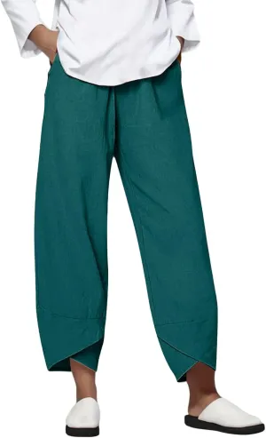 Capri Linen Pants for Women Summer Casual Wide Leg Pants Loose Fit Palazzo Pants Elastic Waist Cropped Trousers