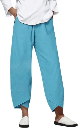 Capri Linen Pants for Women Summer Casual Wide Leg Pants Loose Fit Palazzo Pants Elastic Waist Cropped Trousers