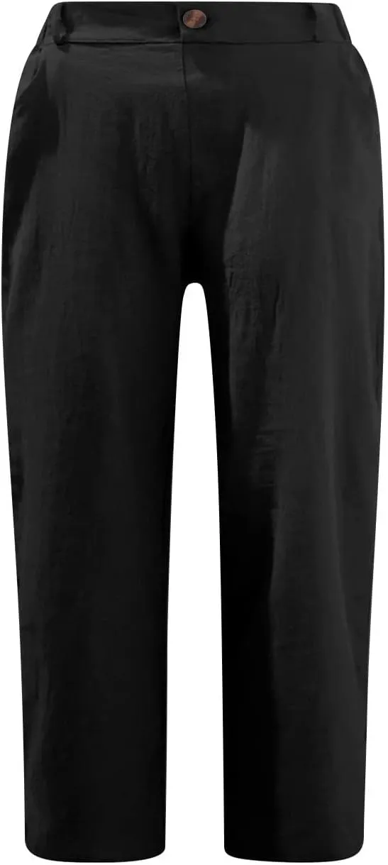 Capris for Women 2024 Trendy Summer High Waist Cotton Linen Capri Pants Dressy Casual Cropped Lounge Trousers