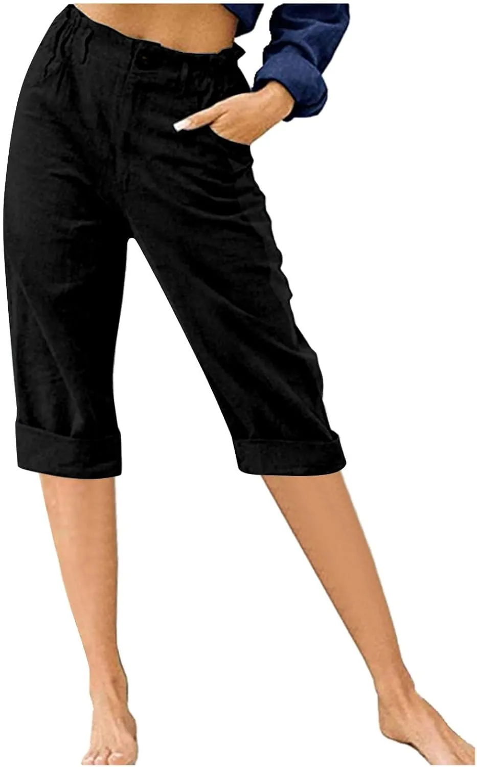 Capris for Women 2024 Trendy Summer High Waist Cotton Linen Capri Pants Dressy Casual Cropped Lounge Trousers