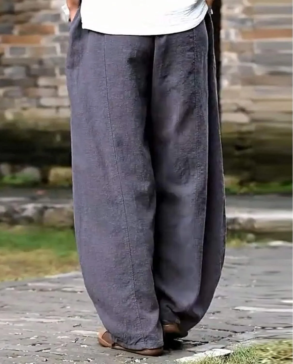 Cargo Japanese Pants for Women Soild Cotton Linen Wide Leg Pants Casual Fall Baggy Lantern Trouser with Pockets