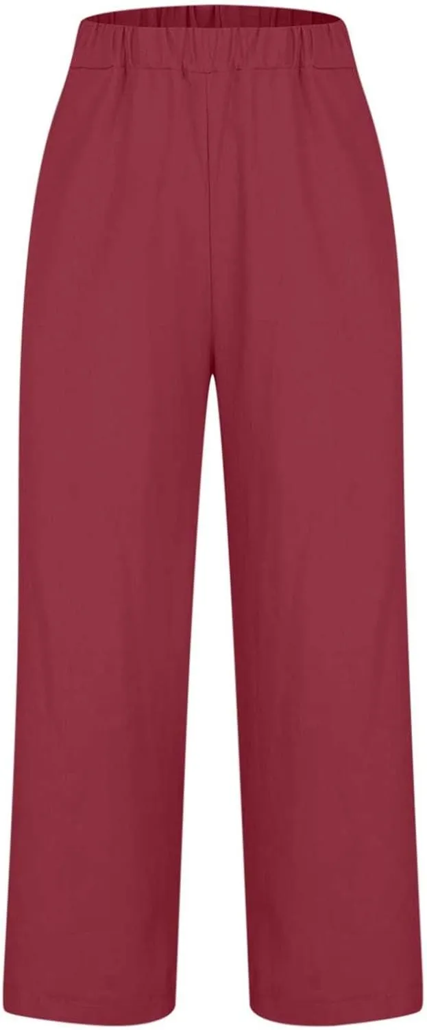 Casual Linen Pants Women Petite High Waist Business Slacks Stretch Flowy Pants 2025 Summer Vacation Linen Trousers