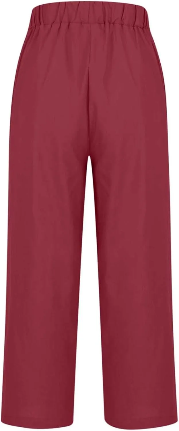 Casual Linen Pants Women Petite High Waist Business Slacks Stretch Flowy Pants 2025 Summer Vacation Linen Trousers