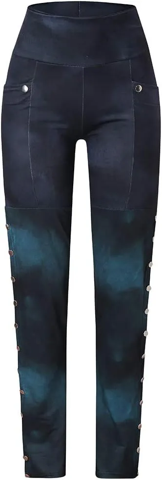 Casual Trousers for Women Stretchy Pencil Fit Rivets Pants Waist Slim Women Sexy High Patchwork Side And Pants