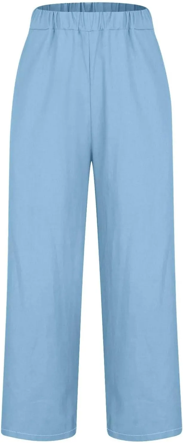 Casual Trousers Pants for Women 2025 Summer Wide Leg Sweatpants Loose Fit Baggy Cotton Linen Long Trousers