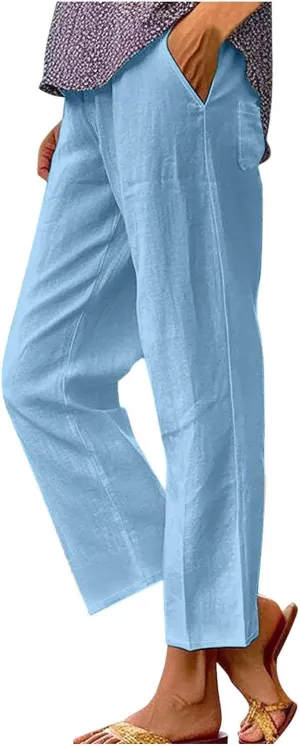 Casual Trousers Pants for Women 2025 Summer Wide Leg Sweatpants Loose Fit Baggy Cotton Linen Long Trousers