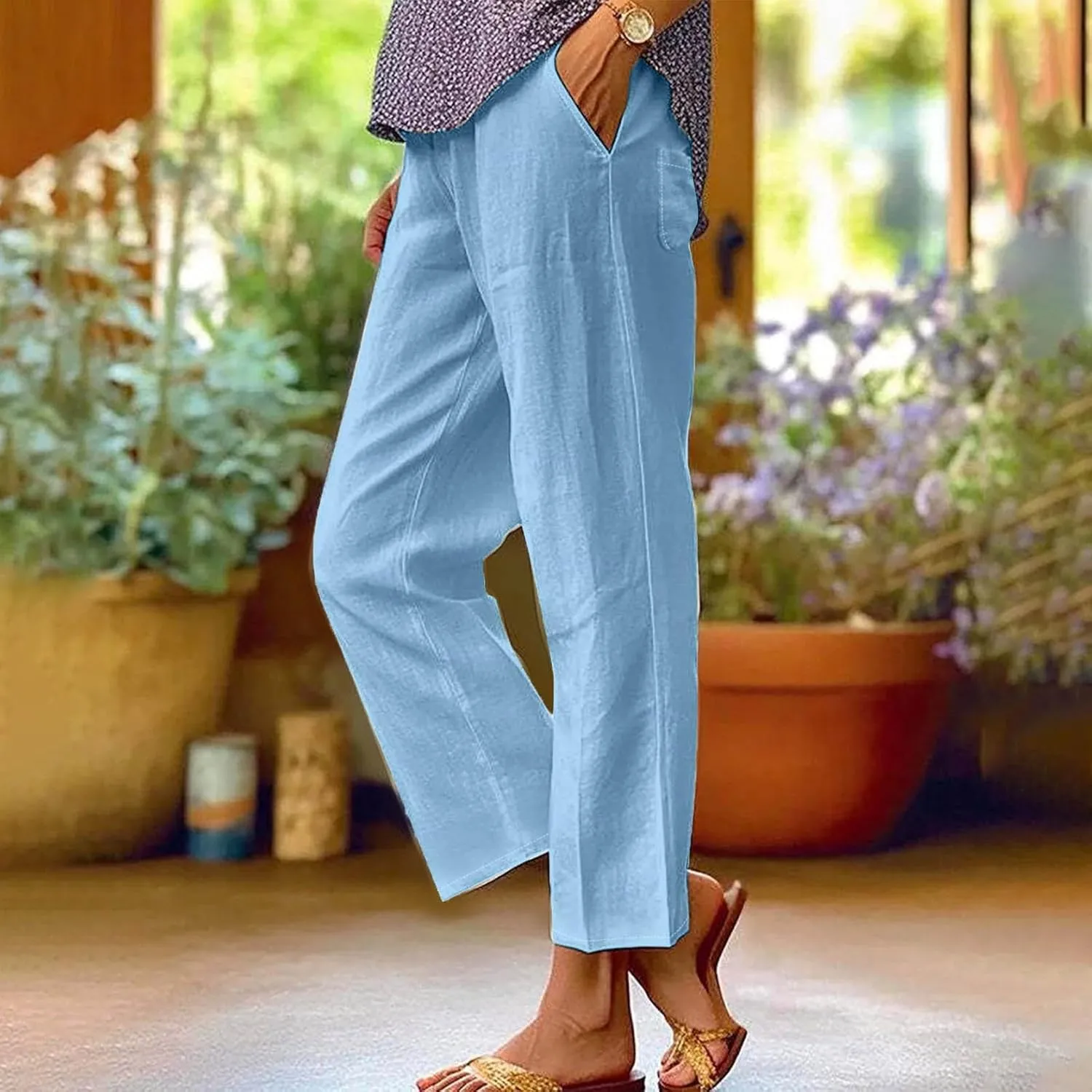Casual Trousers Pants for Women 2025 Summer Wide Leg Sweatpants Loose Fit Baggy Cotton Linen Long Trousers