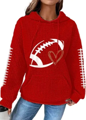 Chvity Women's Pullover Sweatshirt Drawstring Rugby Printed Waffle Hoodie Long Sleeve Tops with Pocket