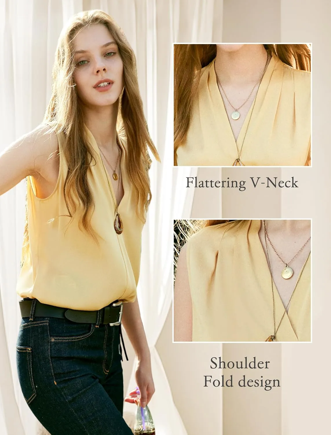 COLD POSH 19MM Mulberry Silk Blouse for Women Sleeveless V Neck Shirts Dressy Casual Womens Top for Office