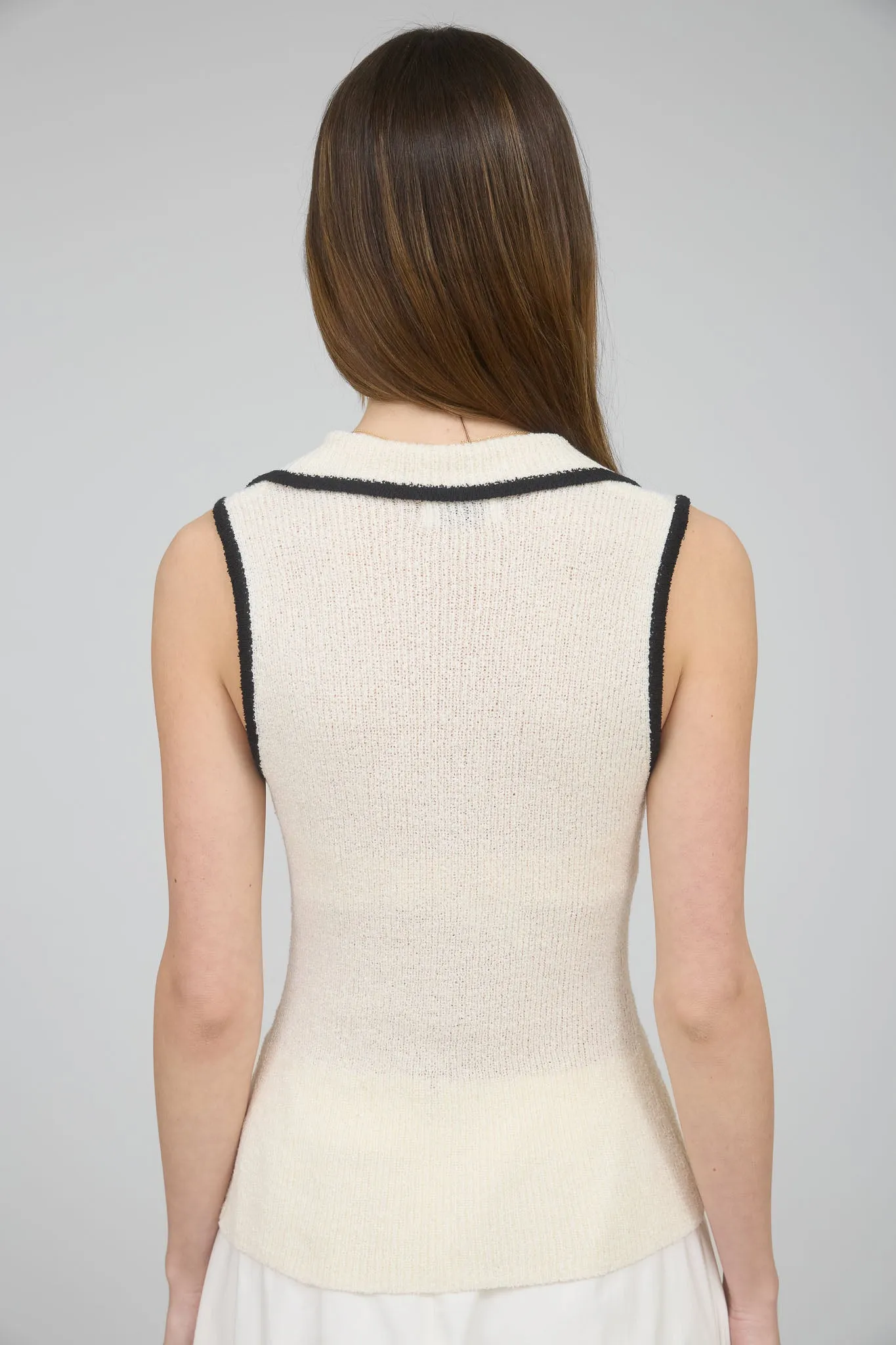 COLLARED BUTTON DOWN CONTRAST KNIT SWEATER VEST