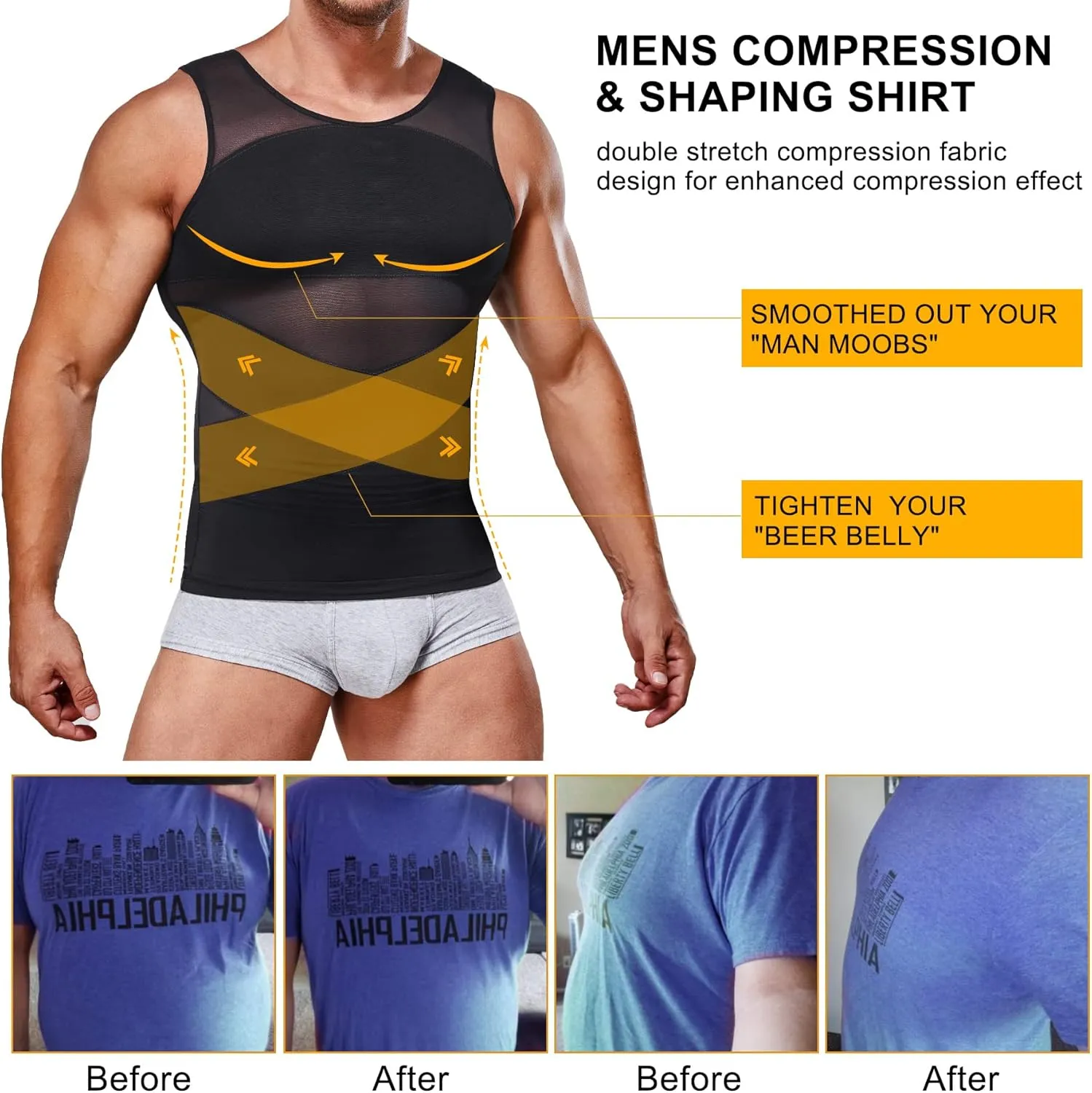 Compression Shirt for Men Slimming Undershirt Body Shaper Tank top for gynomastica Sleeveless Shapewear Vest Men
