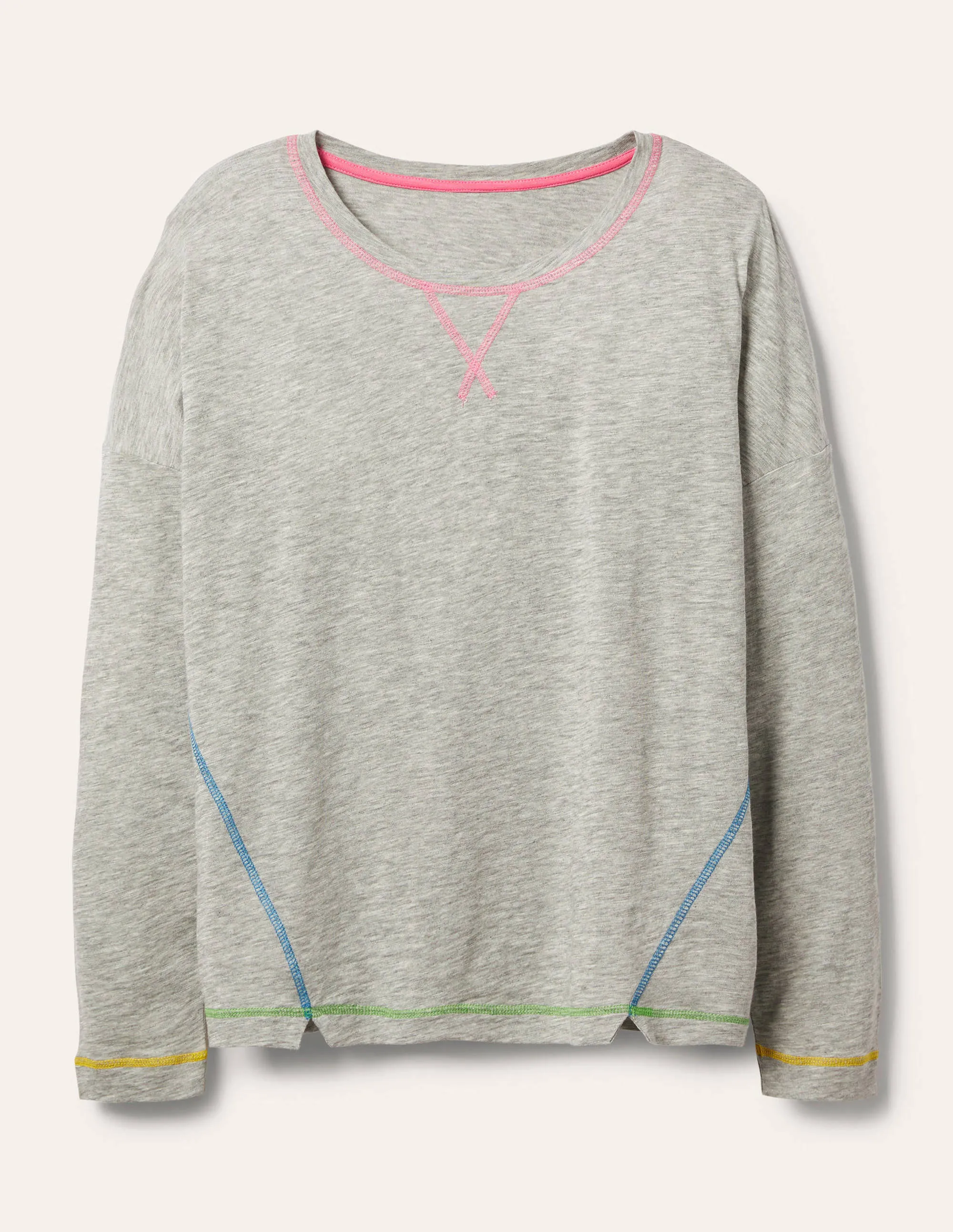 Contrast Stitch Jersey Top-Grey Marl