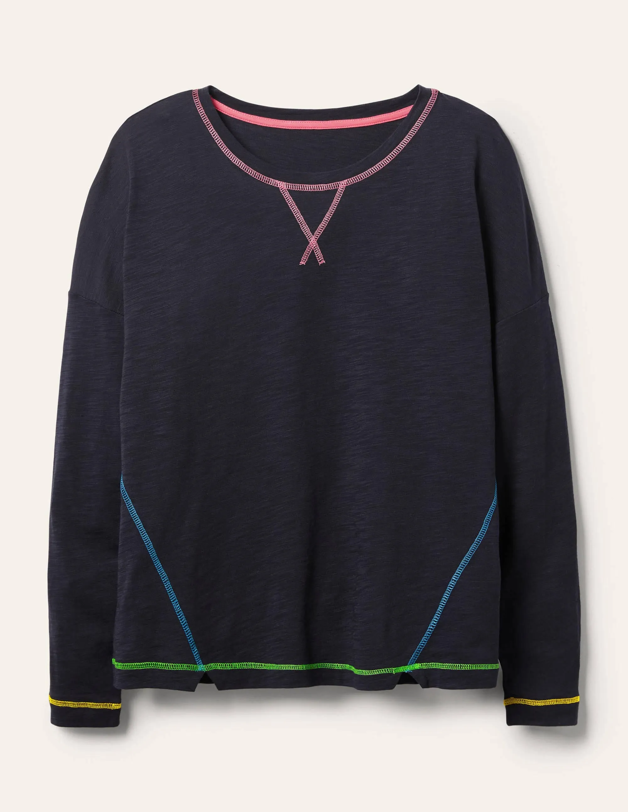 Contrast Stitch Jersey Top-Navy
