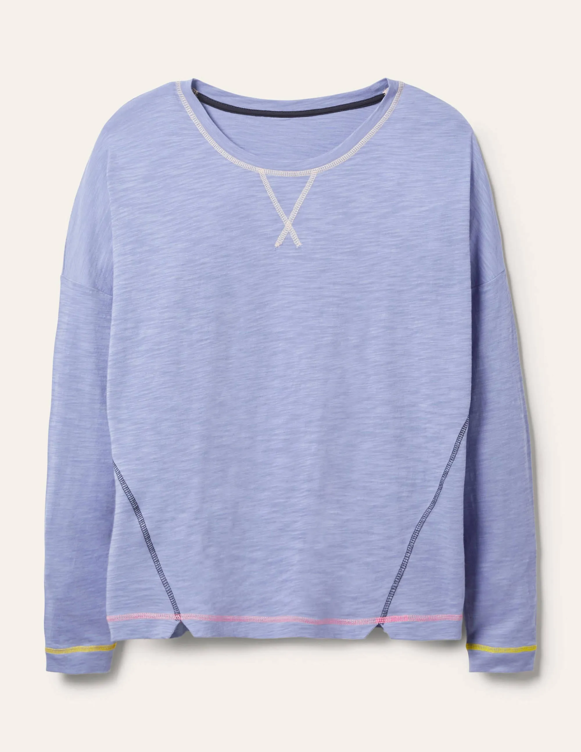 Contrast Stitch Jersey Top-Sea Mist