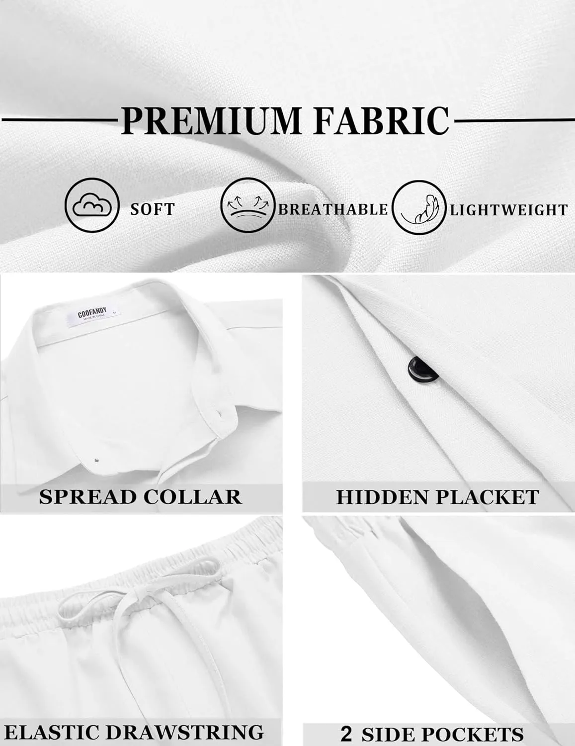 COOFANDY Men's Summer Beach Outfits 2 Piece Short Sleeve Shirts and Shorts Vacation Texture Linen Sets for Men