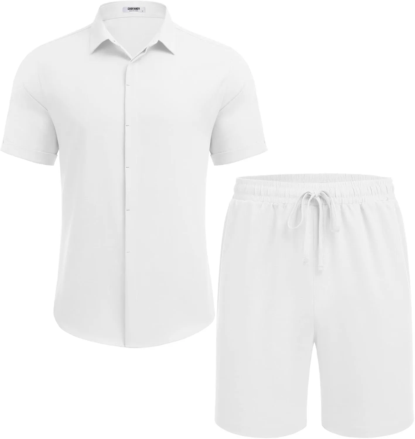 COOFANDY Men's Summer Beach Outfits 2 Piece Short Sleeve Shirts and Shorts Vacation Texture Linen Sets for Men