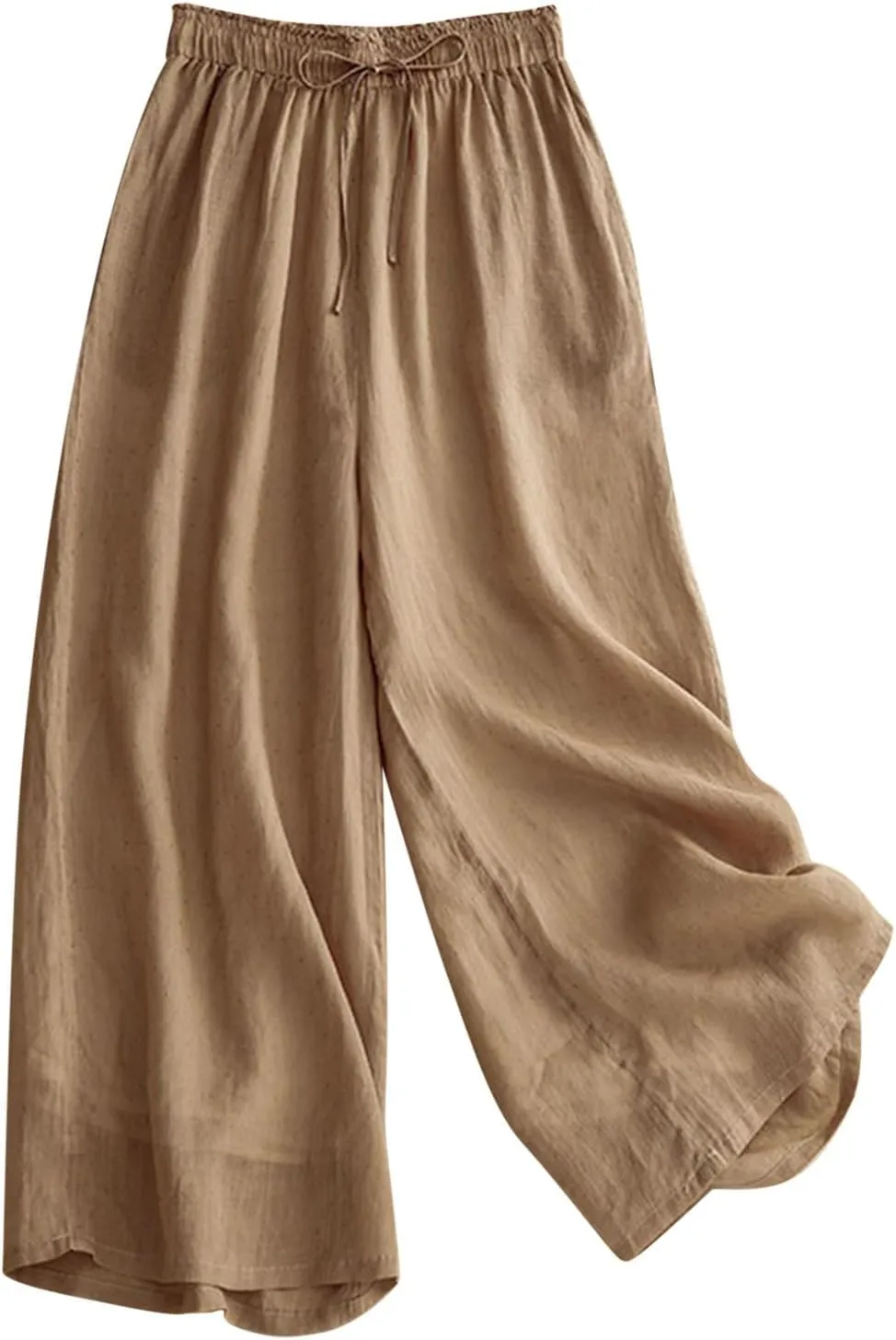 Cotton Linen Capri Pants for Women Casual Summer Wide Leg Palazzo Capris Elastic Waist Loose Flowy Cropped Trousers
