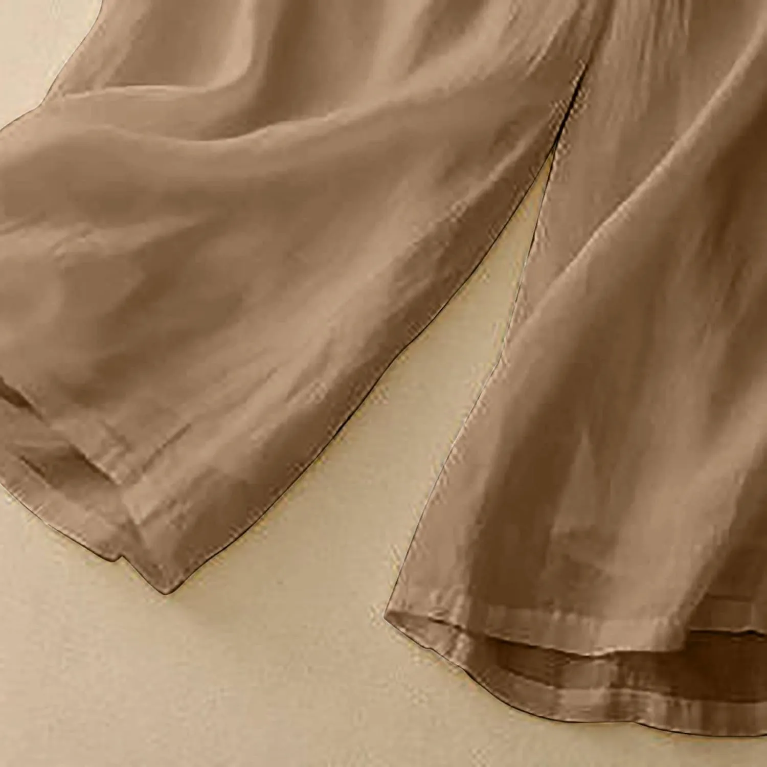 Cotton Linen Capri Pants for Women Casual Summer Wide Leg Palazzo Capris Elastic Waist Loose Flowy Cropped Trousers