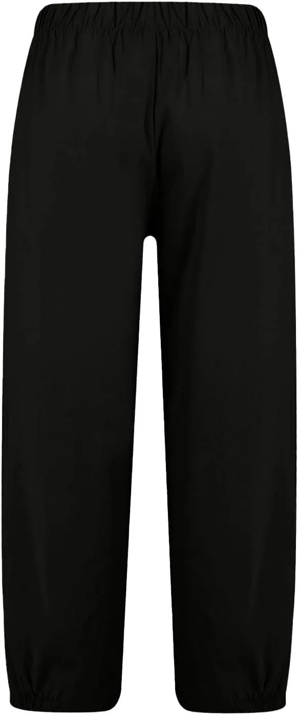 Cotton Linen Capri Pants for Women High Elastic Waisted Drawstring Cropped Pants with Pockets Beach Vacation Clothes