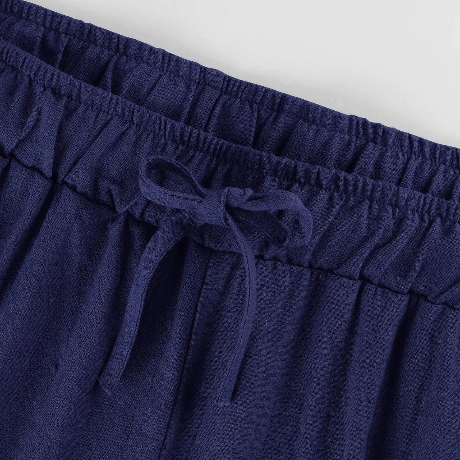 Cotton Linen Capri Pants for Women Wide Leg Cropped Pant Lounge Trouser Elastic Waist Summer Beach Vacation Outfits