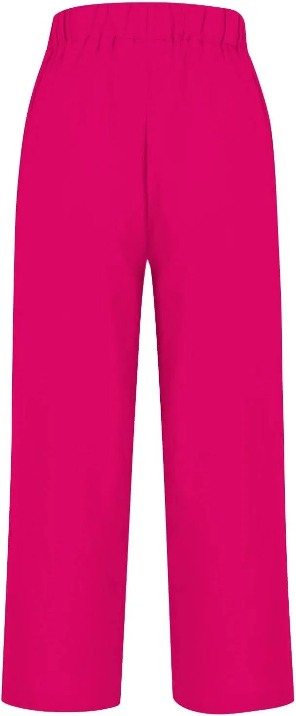 Cotton Linen Pants Women Elastic High Waist Straight Leg Lounge Pant Loose Casual Slacks Summer Trouser with Pockets