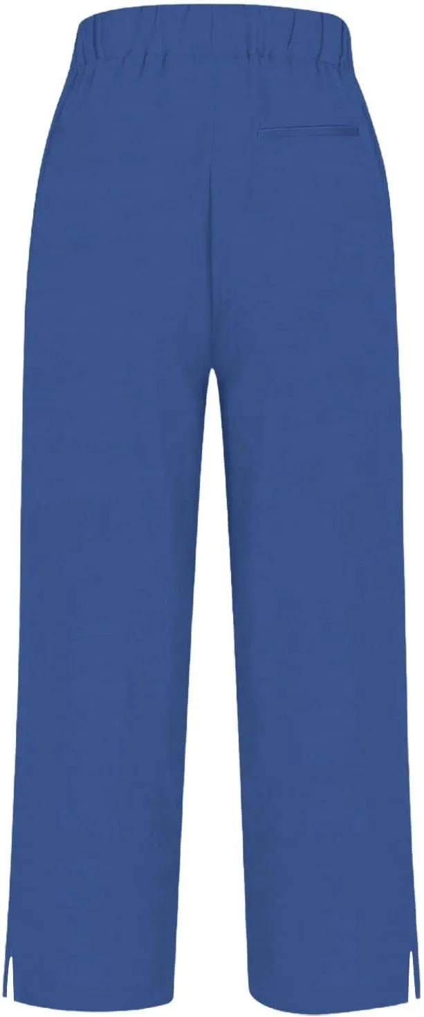 Cotton Linen Pants Women Elastic High Waist Straight Leg Lounge Pants Casual Slacks Summer Trouser with Pockets