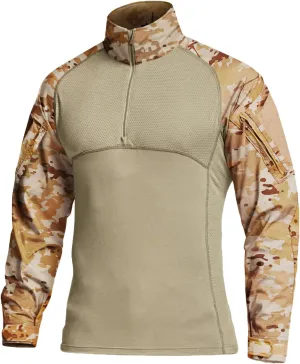 CQR Men's Combat Shirt Tactical 1/4 Zip Long Sleeve Military BDU Shirts Camo EDC Top with Pockets