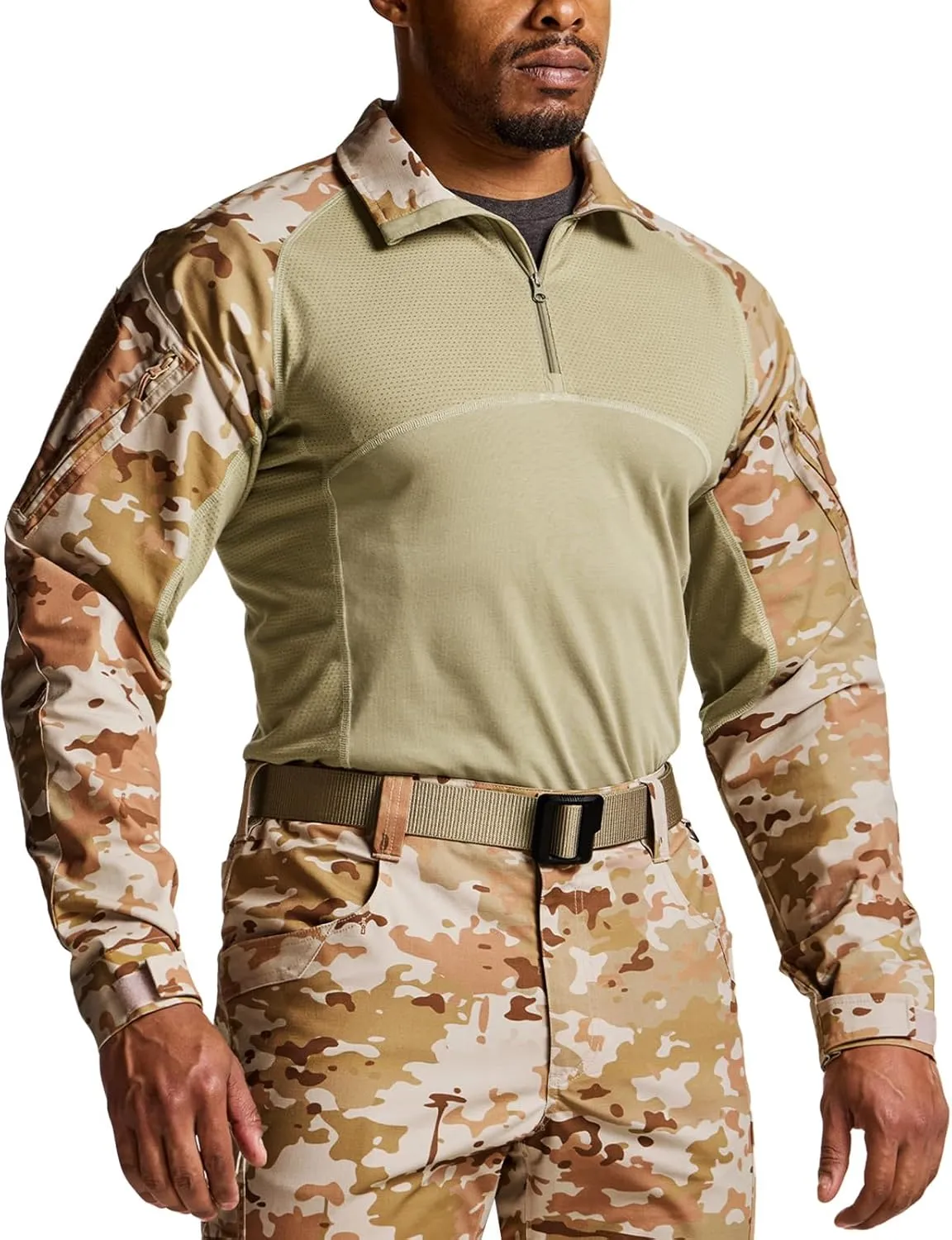 CQR Men's Combat Shirt Tactical 1/4 Zip Long Sleeve Military BDU Shirts Camo EDC Top with Pockets