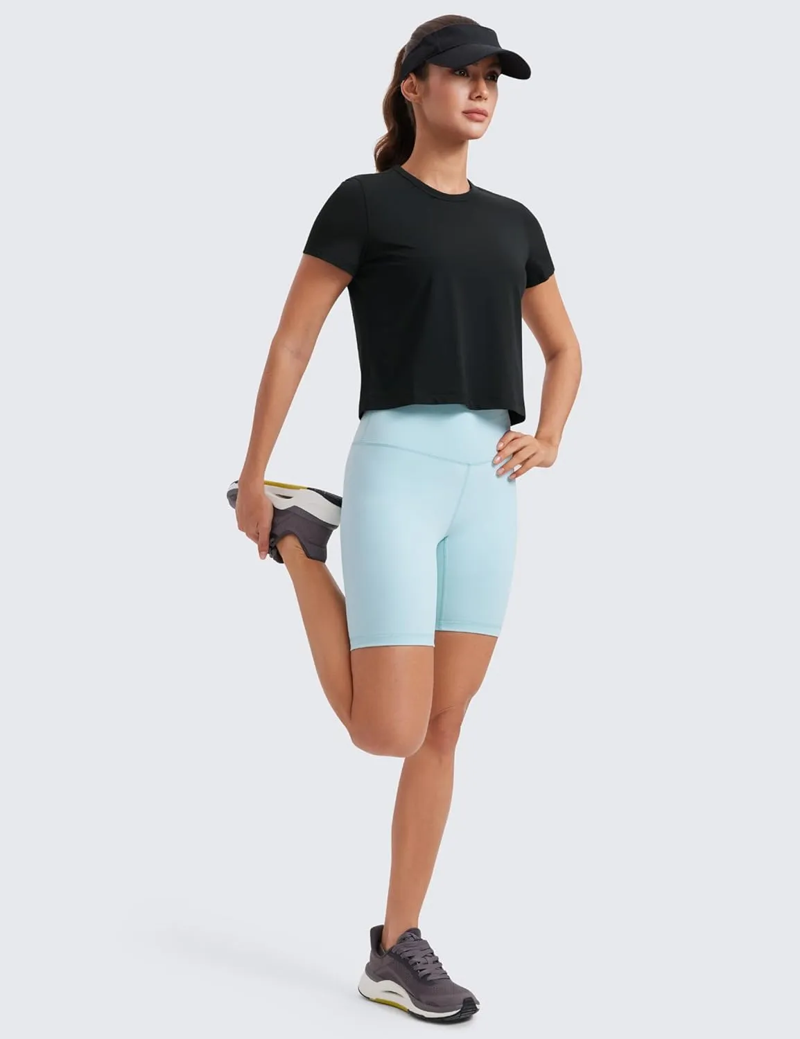 CRZ YOGA Women's Pima Cotton Short Sleeve Crop Tops High Neck Cropped Workout Shirts Yoga Athletic Casual T-Shirt