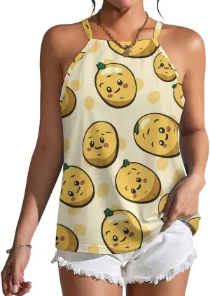 Cute Potato Women's Tank Top Sleeveless Spaghetti Straps Tie Back Print T-shirt Tops