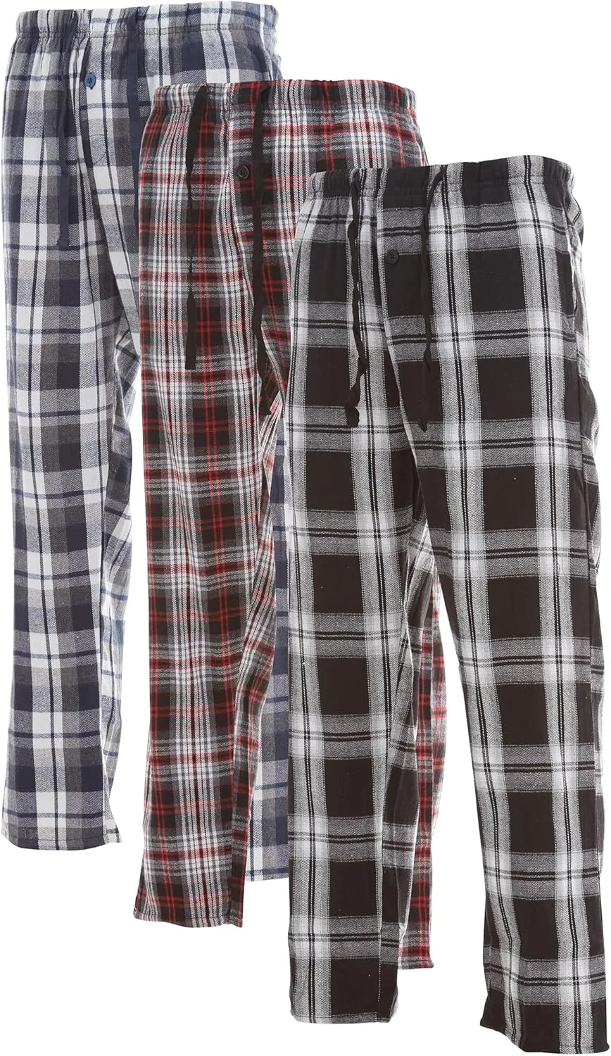 DARESAY 3 Pack: Plaid Pajama Pants For Men Mens Flannel Pajama Pants With Pockets & Button Fly (Up To 3XL)