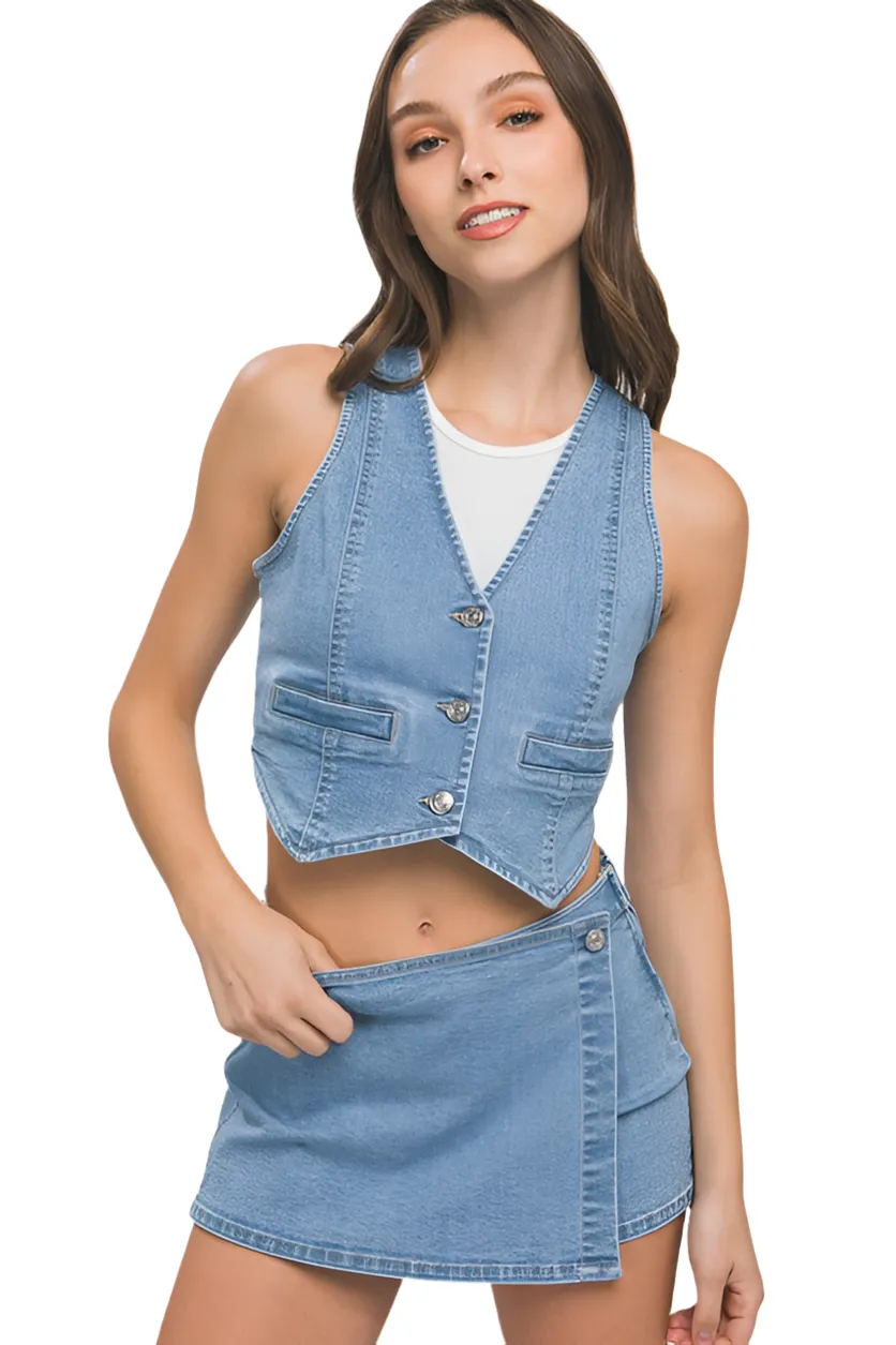 Denim Buttoned Vest Top