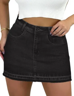 Denim Skort for Women High Wasited Mini Denim Skirt Stretch Summer Jean Skirt with Pockets