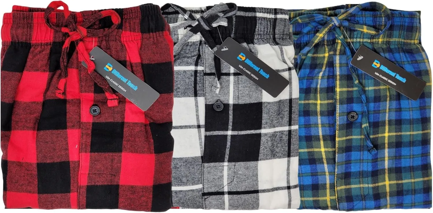 Different Touch 3 Pack Big and Tall Pajama Lounge Pants with Pocket Cotton Bottoms Sleepwear For Men