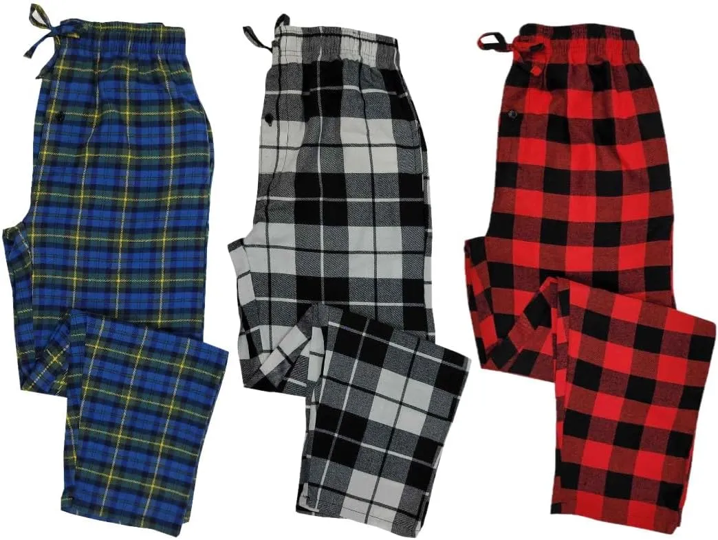 Different Touch 3 Pack Big and Tall Pajama Lounge Pants with Pocket Cotton Bottoms Sleepwear For Men